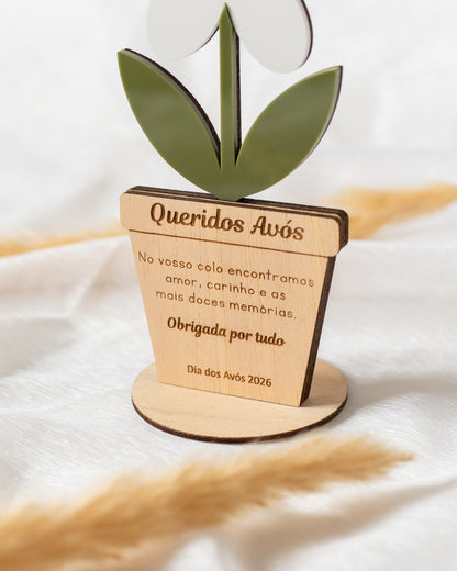 Base com flor em acrílico Dia dos Avós